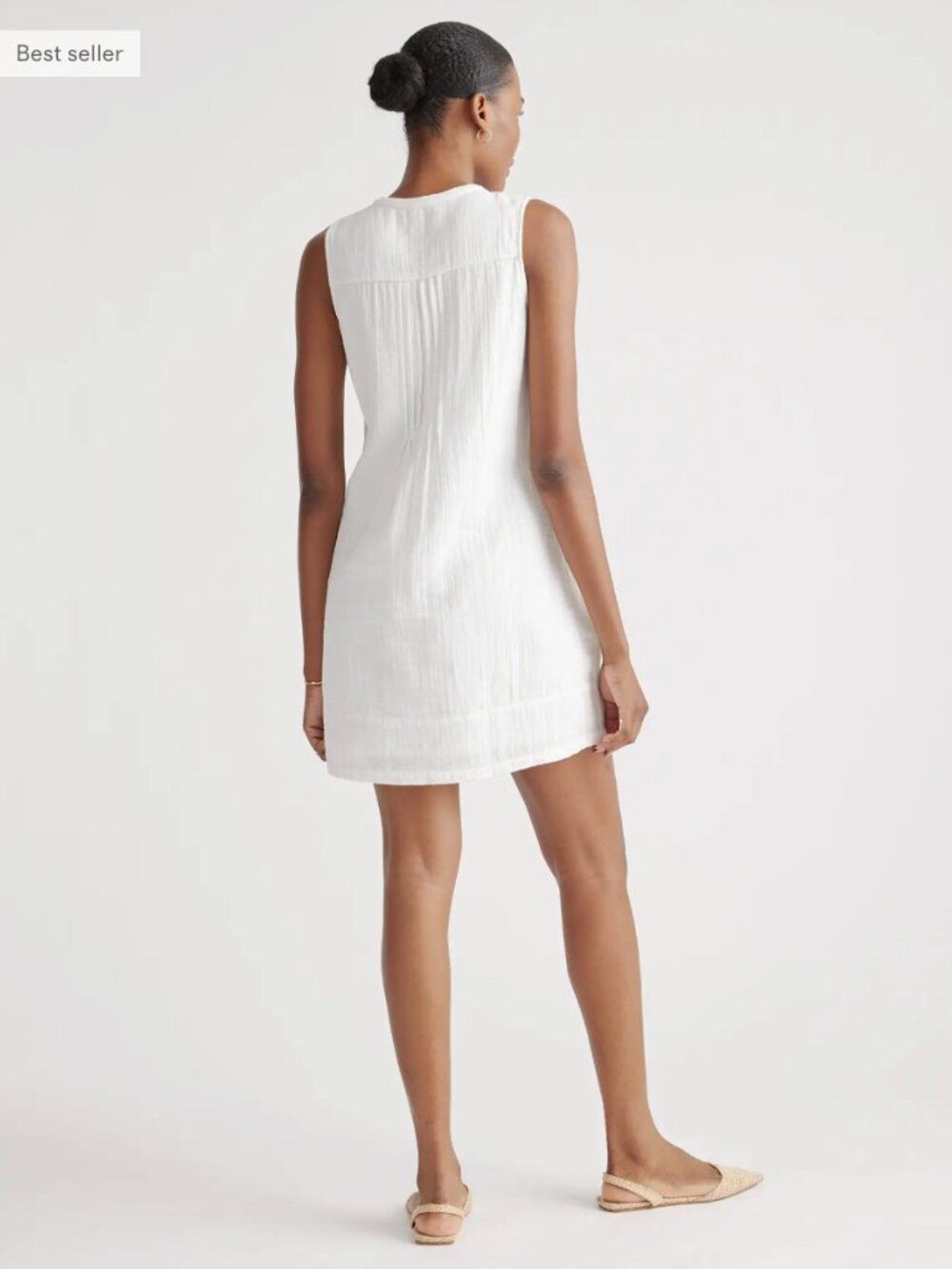 Quince White Sleeveless Pintuck Button-Front Mini Dress - Picture 11 of 11